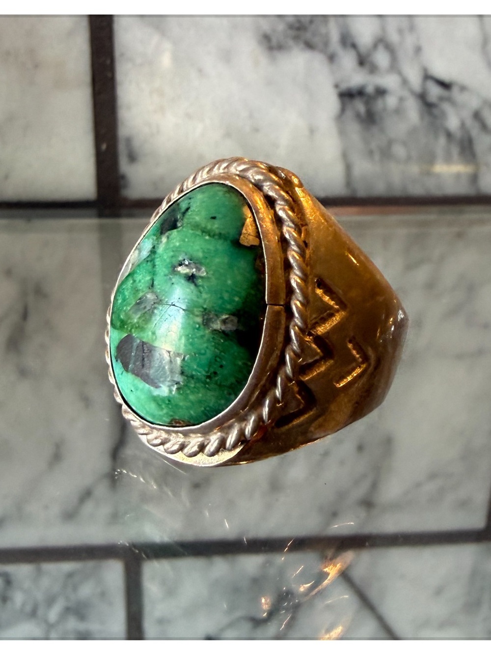 Vintage Authentic Sterling Silver and Green Turquoise Native American Ring